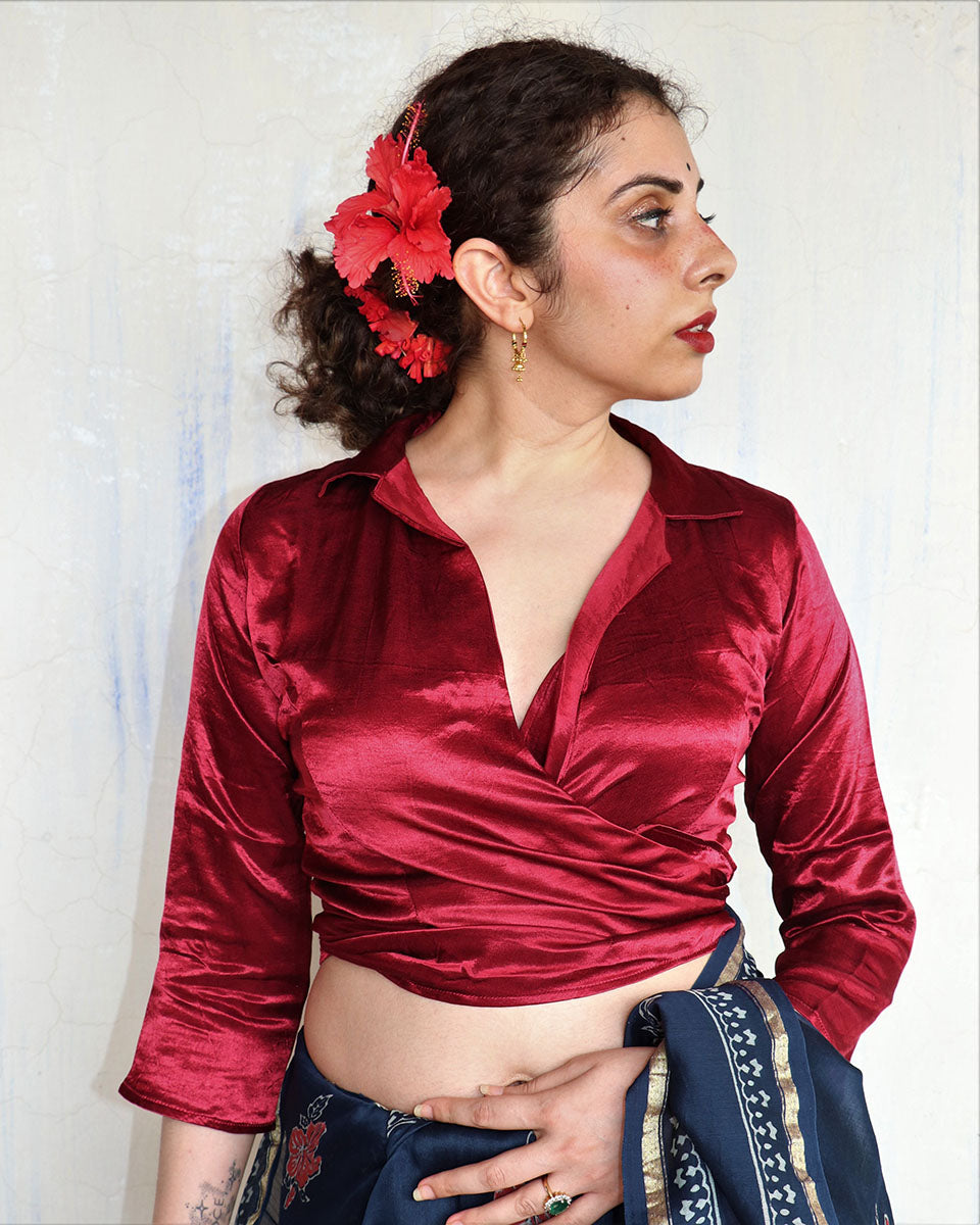 Chidiyaa Maroon Mashru Silk Blouse