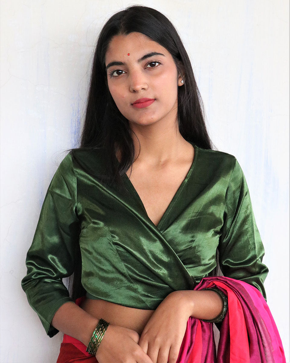Chidiyaa Green Mashru Silk Blouse
