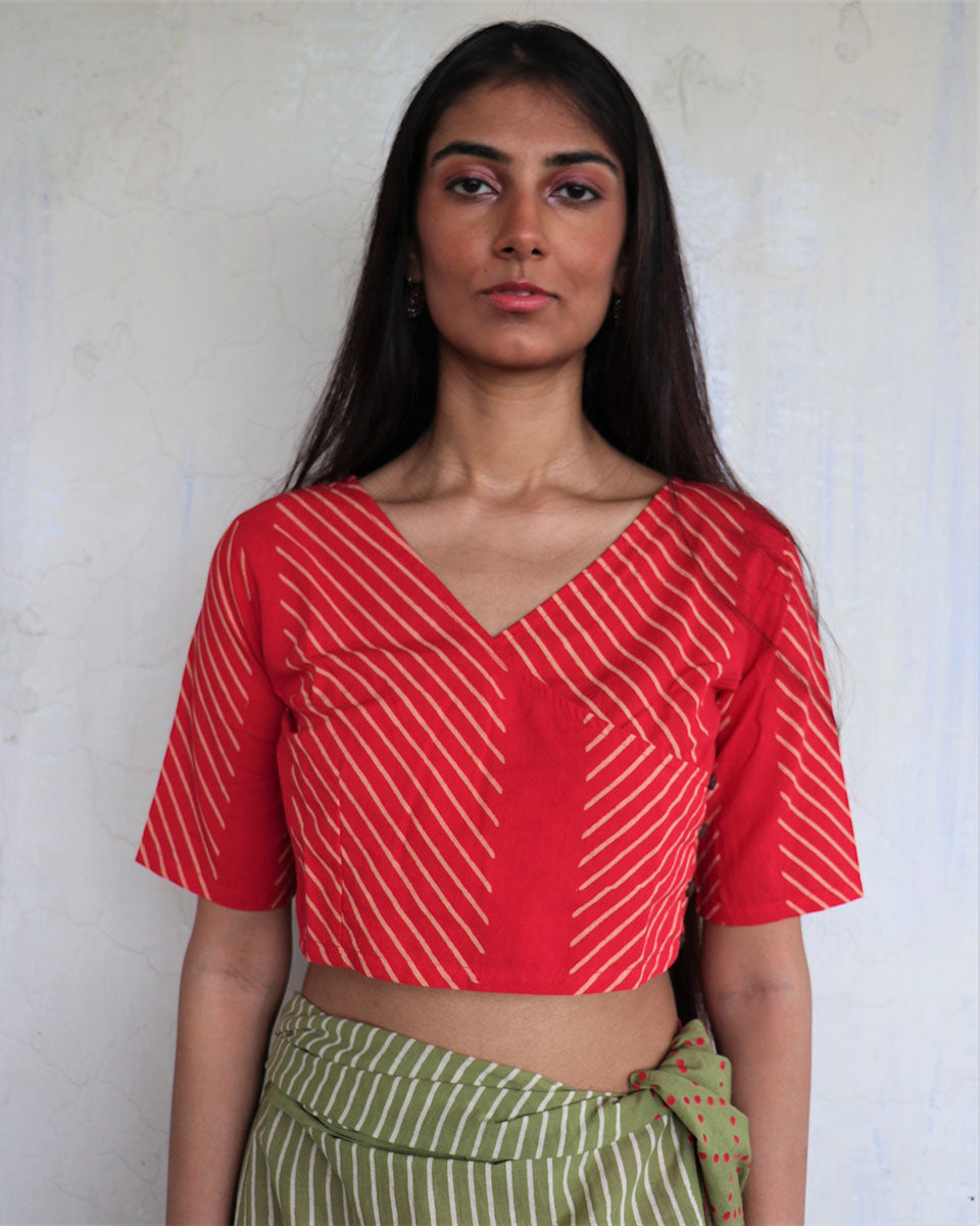 CHIDIYAA Red Block printed Cotton Blouse
