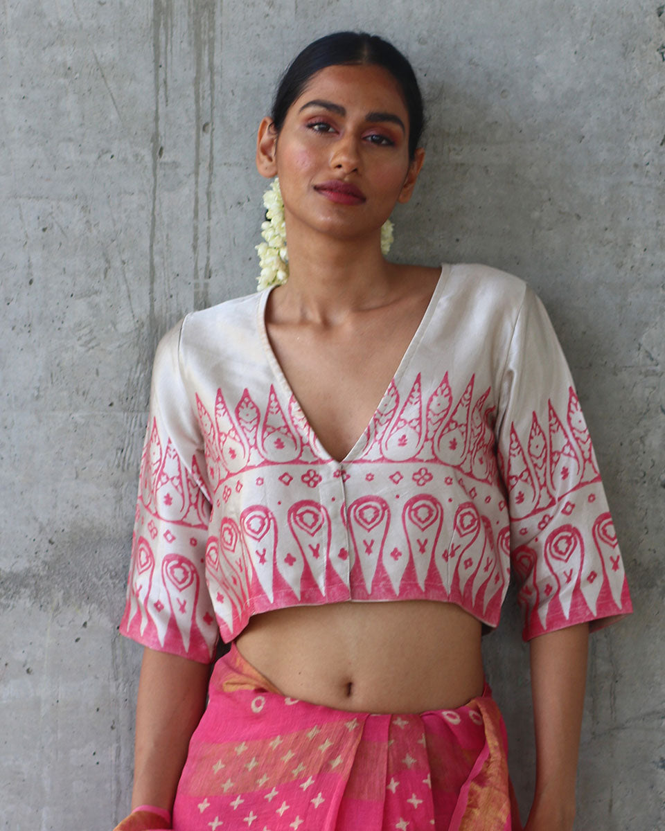 Chidiyaa Off White Mashru Silk Blouse