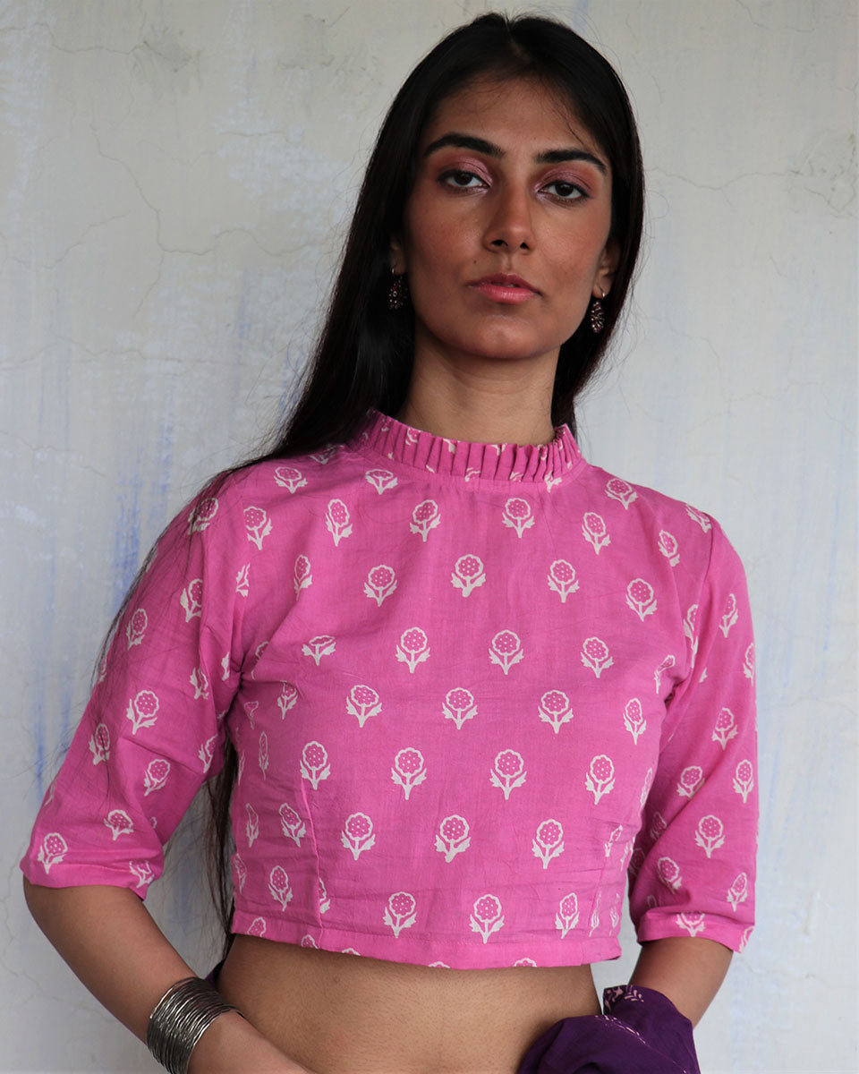 CHIDIYAA Light Pink Block printed Cotton Blouse