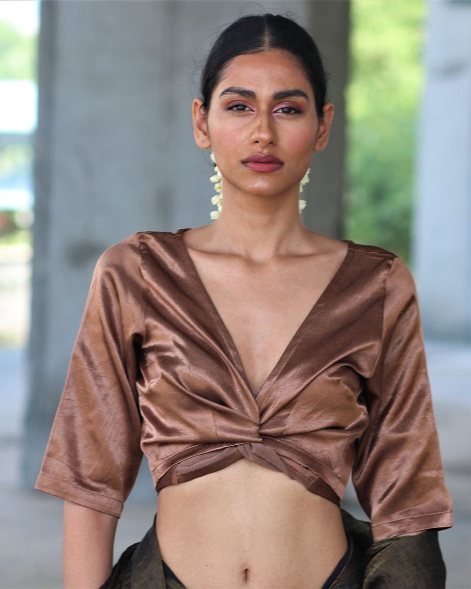 Chidiyaa Brown Linen Blouse
