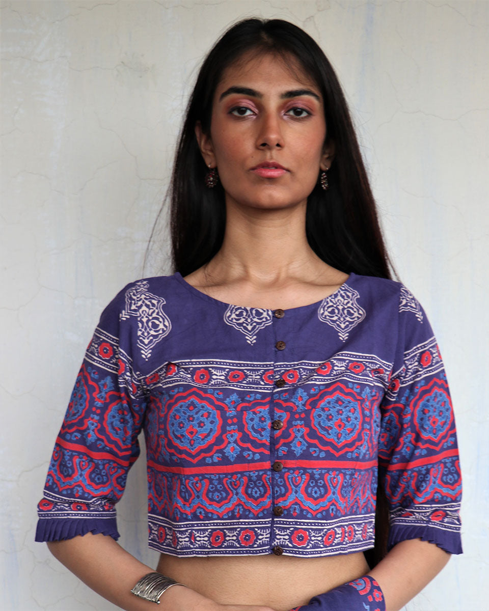CHIDIYAA Purple Pure Cotton Block printed Blouse 1