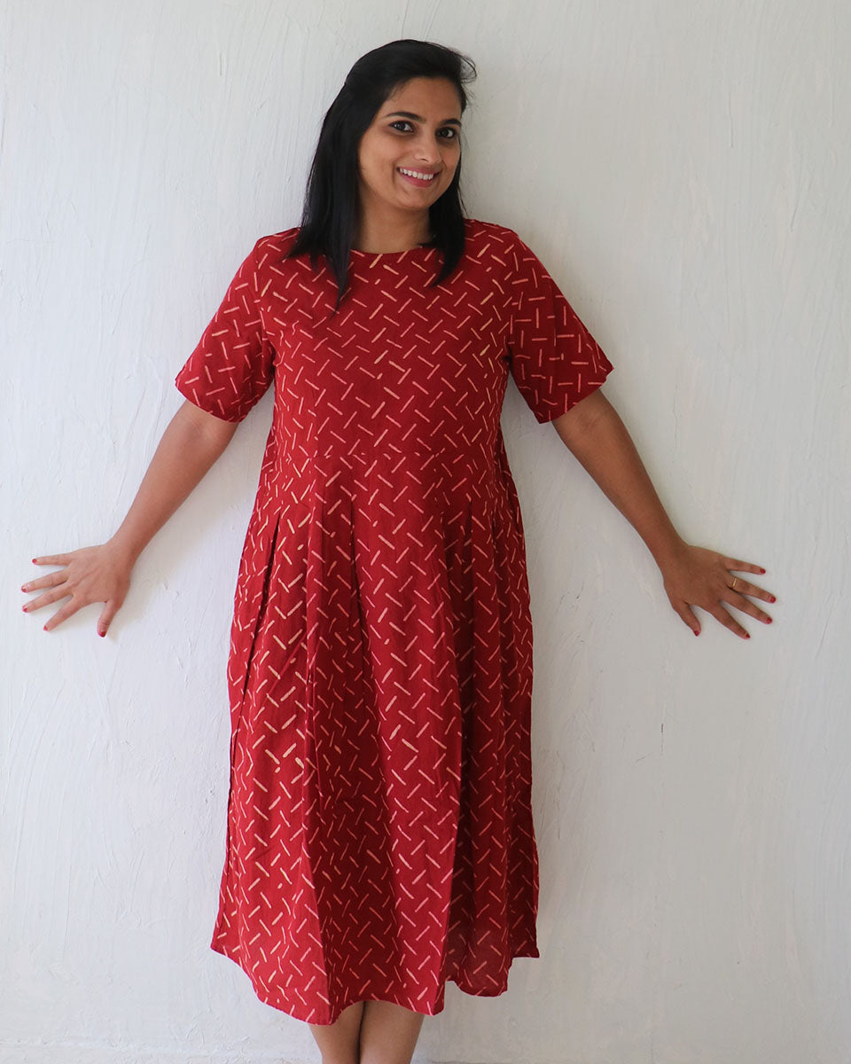 Chidiyaa Maroon Printed Cotton Dress