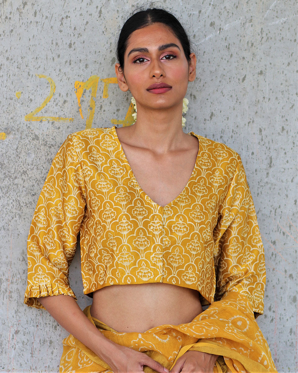 Chidiyaa Yellow Mashru Silk Blouse
