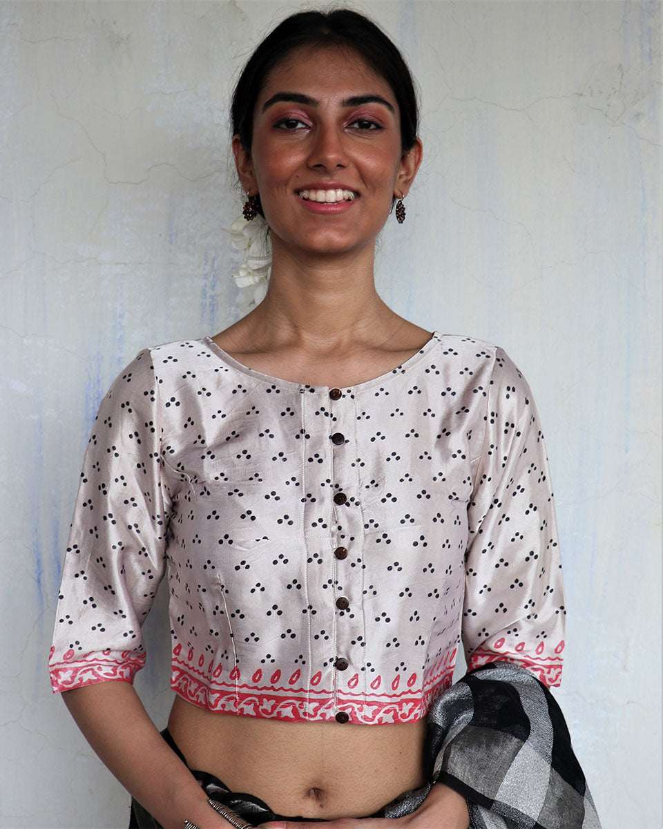 Chidiyaa Noor Ivory Hand Blockprinted Mashru Silk Blouse