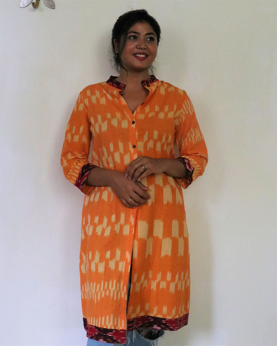 Chidiyaa Orange Cotton Kurta