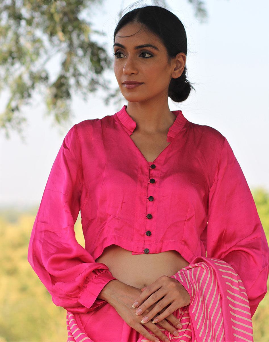 Chidiyaa Pink Mashru Silk Blouse