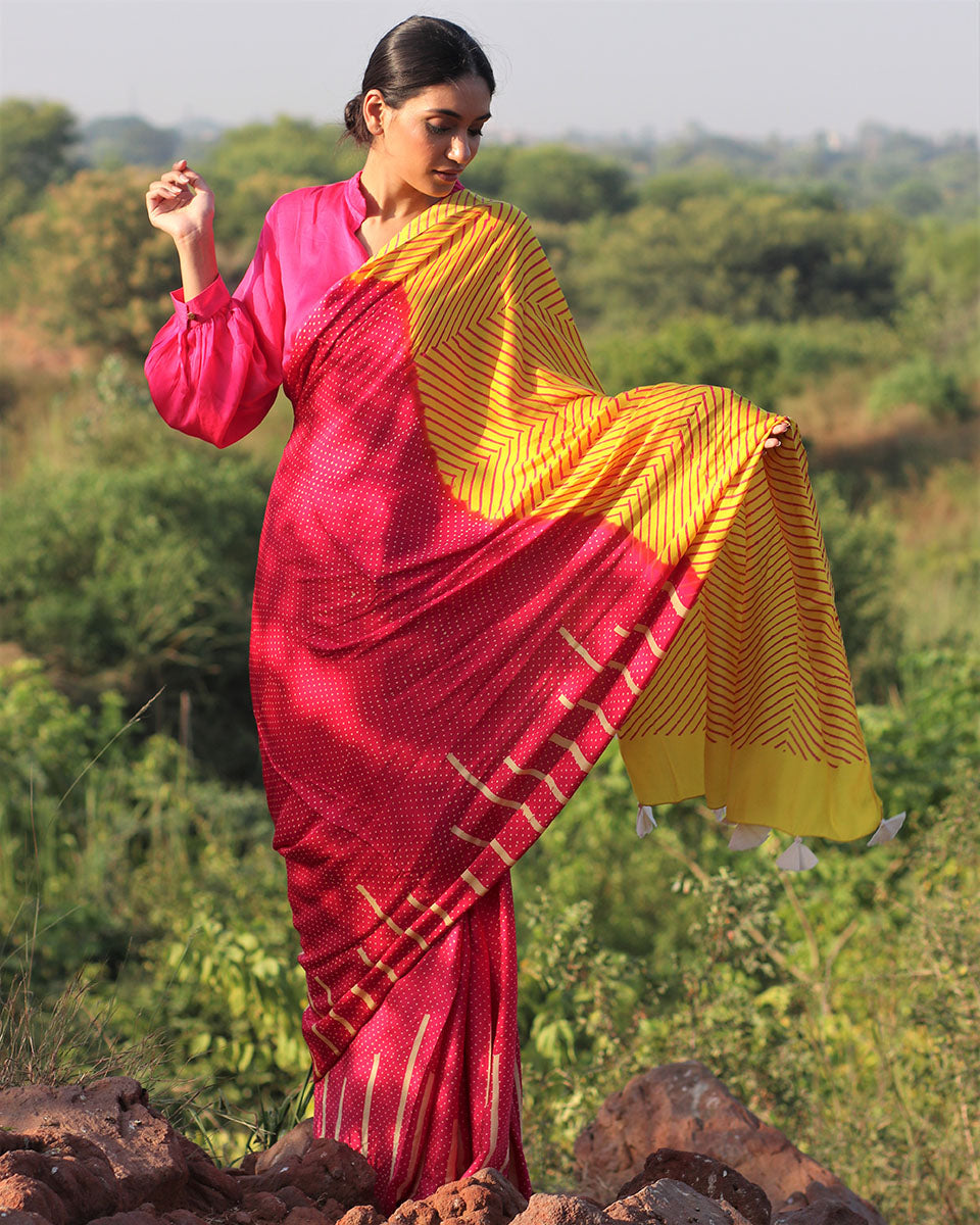 Chidiyaa Multi-Color Modal Silk Saree with Unstitched Blouse