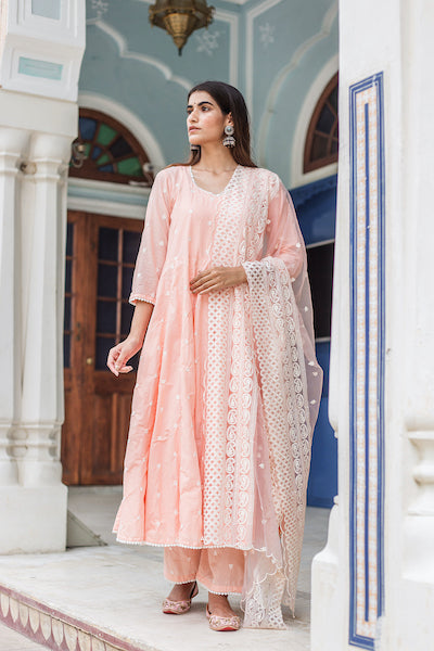 Hairat Peach Anarkali Set