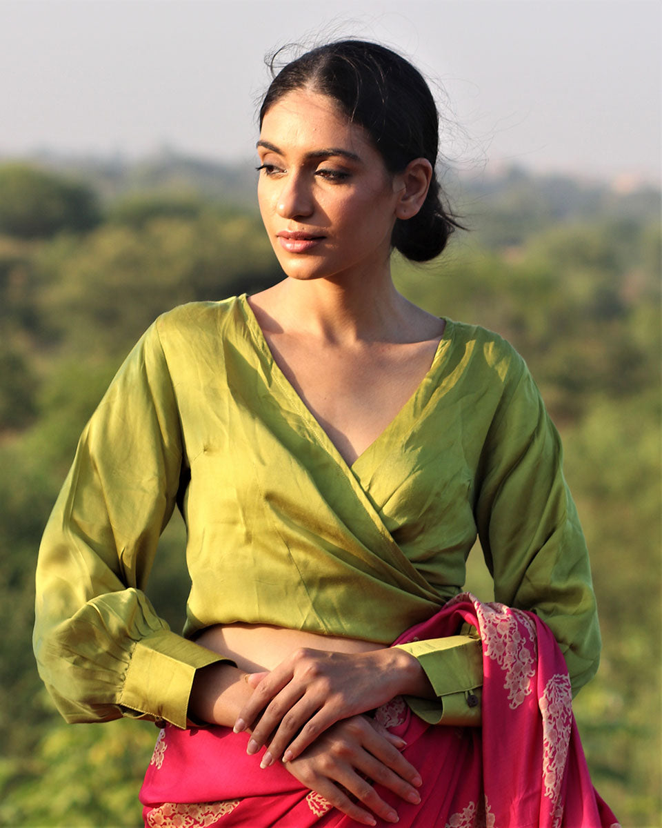 Chidiyaa Green Mashru Silk Blouse