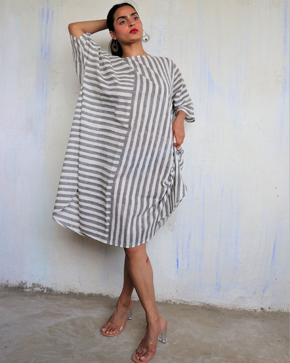 CHIDIYAA White Pure Cotton Block Printed Free size Dress Mono