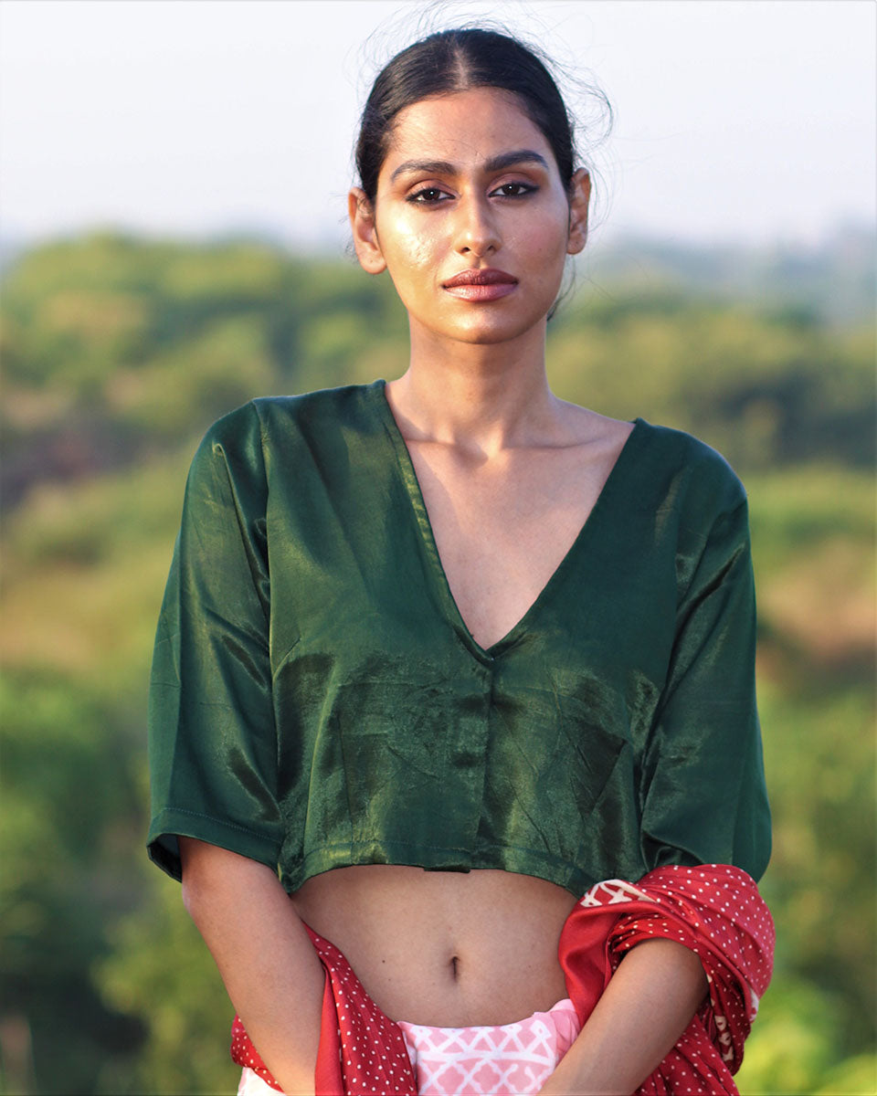 Chidiyaa Green Mashru Silk Blouse