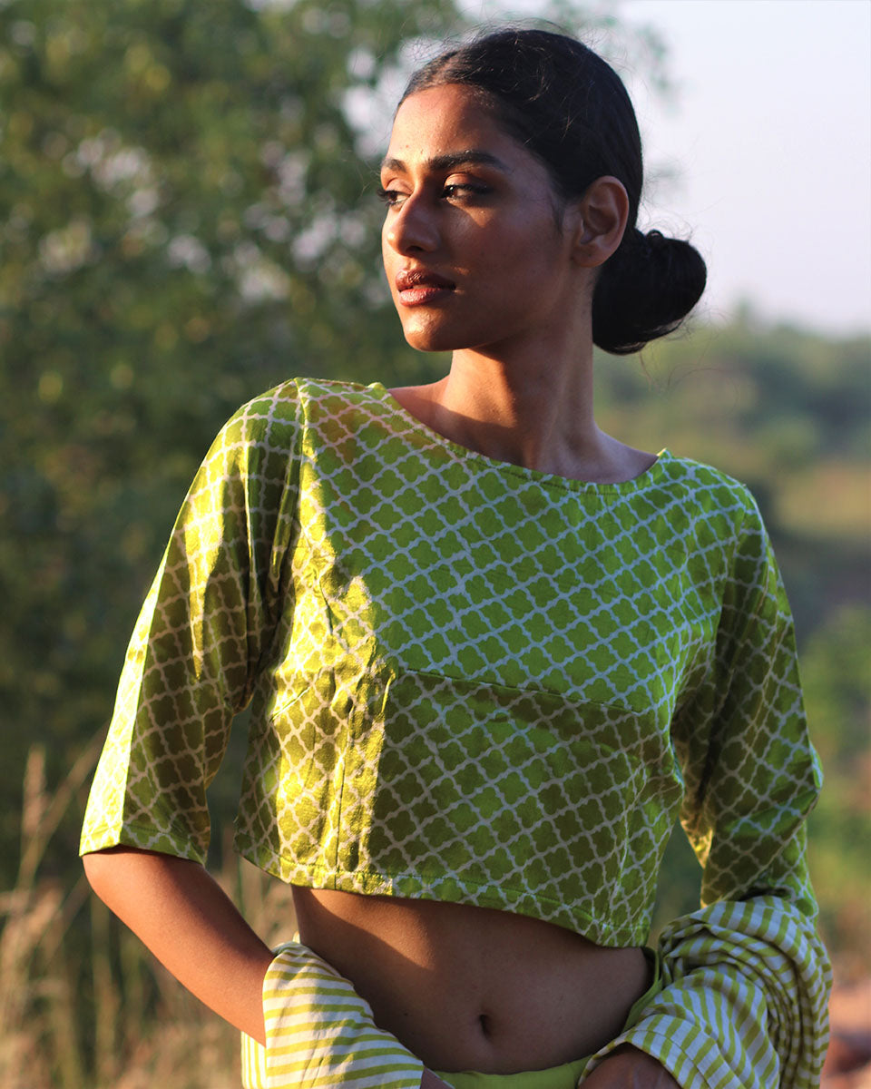 Chidiyaa Green Mashru Silk Blouse