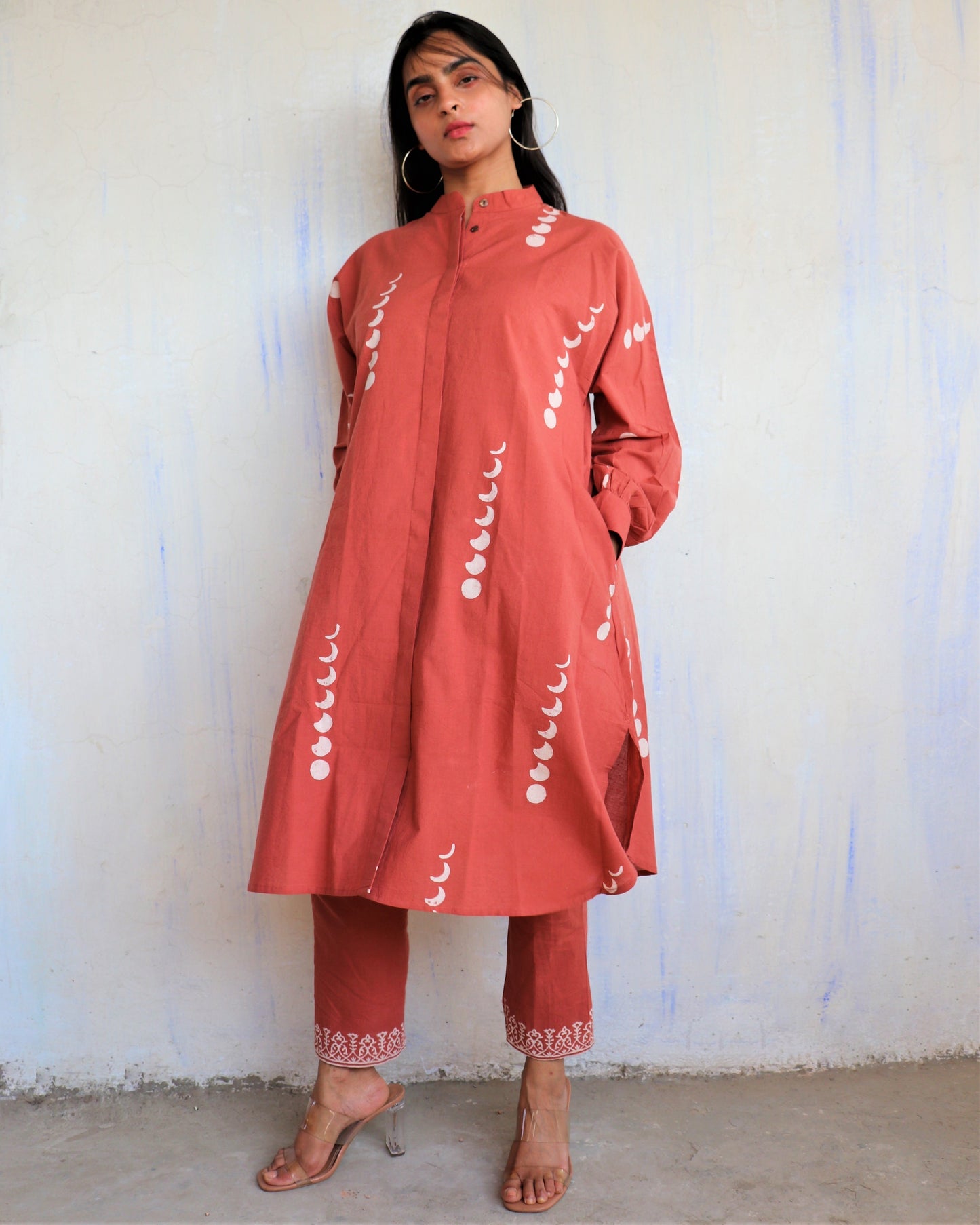 Chidiyaa Rust Eclipse Printed Cotton Kurta (Set of 2)