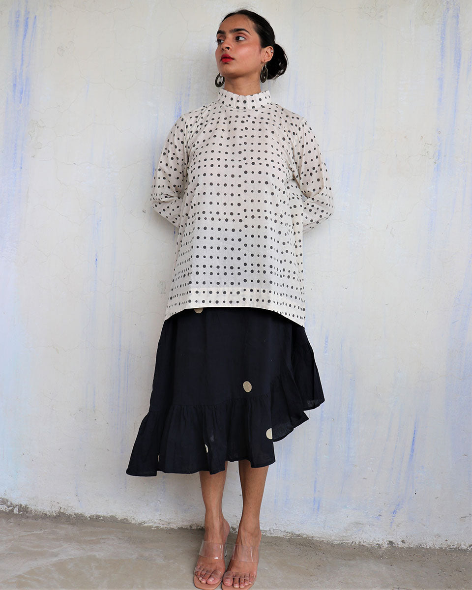 CHIDIYAA Ivory Polka Dot Shirt With Pure Cotton Top Mono