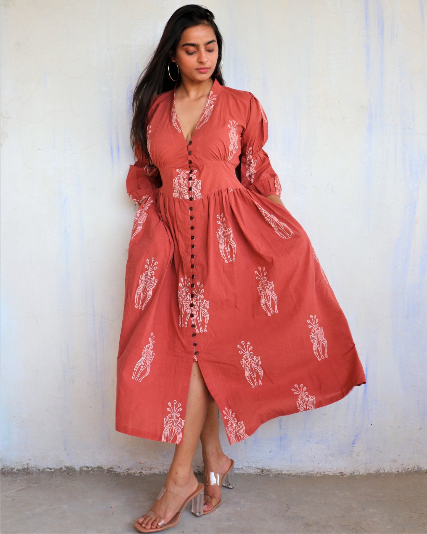 Chidiyaa Rust Printed Cotton Dress Ib