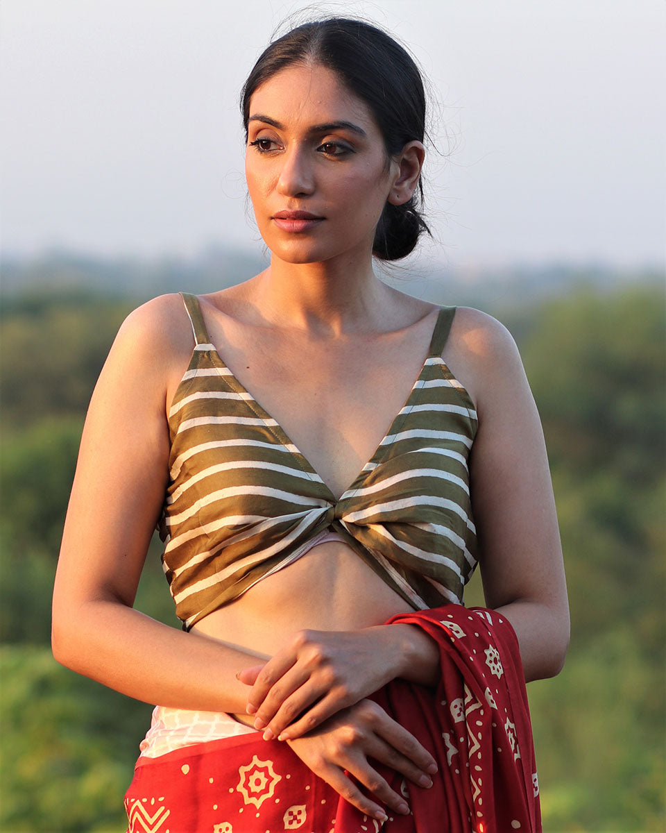 Chidiyaa Olive Mashru Silk Blouse
