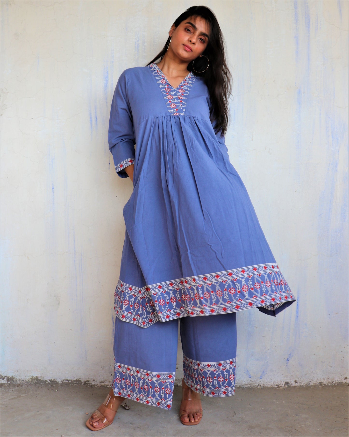 Chidiyaa Yale Blue Printed Cotton Kurta (Set of 2)