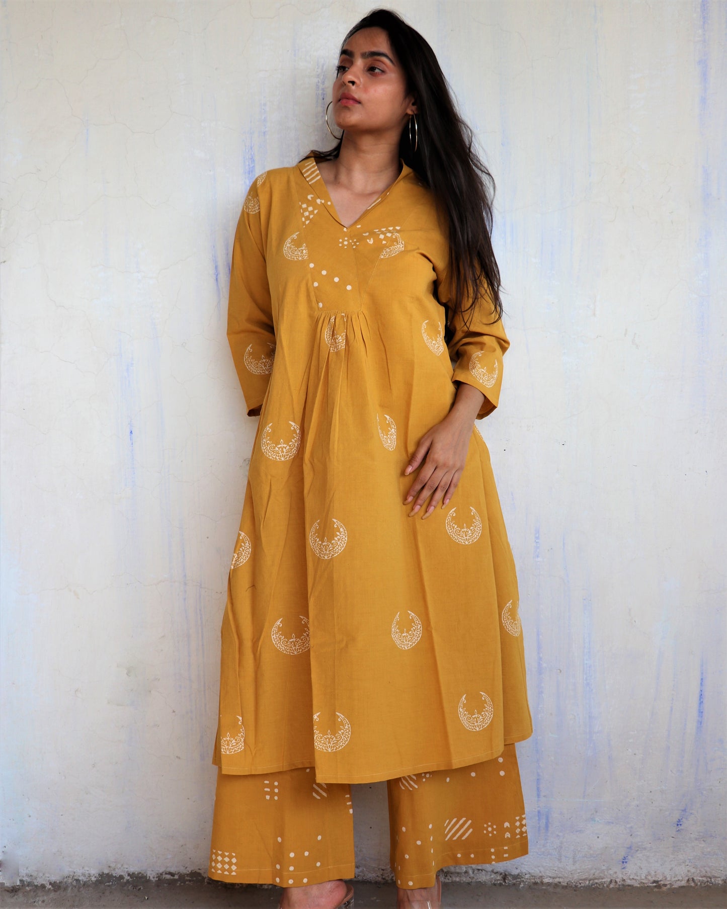 Chidiyaa Mustard Moon Printed Cotton Kurta (Set of 2)