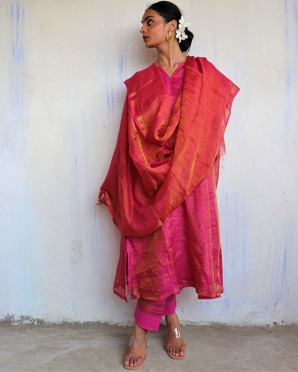 Chidiyaa Pink Handwoven Dupatta Roshni