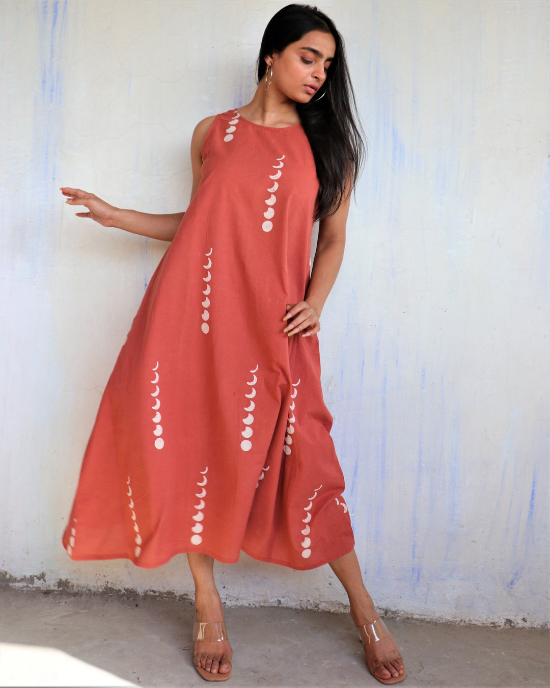 Chidiyaa Rust Eclipse Sleeveless Printed Cotton Dress Ib