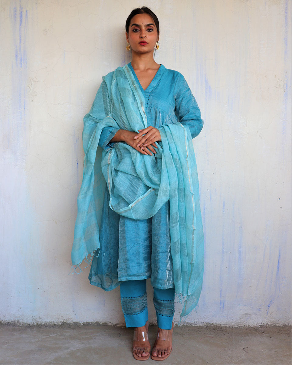 Chidiyaa Turquoise Blue Handwoven Dupatta Roshni