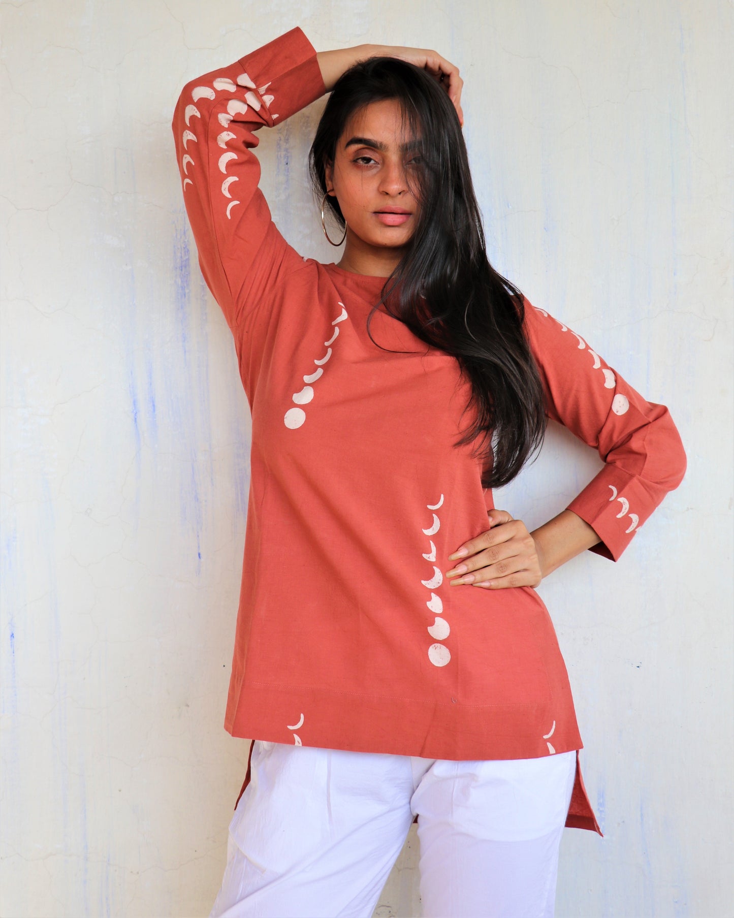 Chidiyaa Rust Eclipse Printed Cotton Top