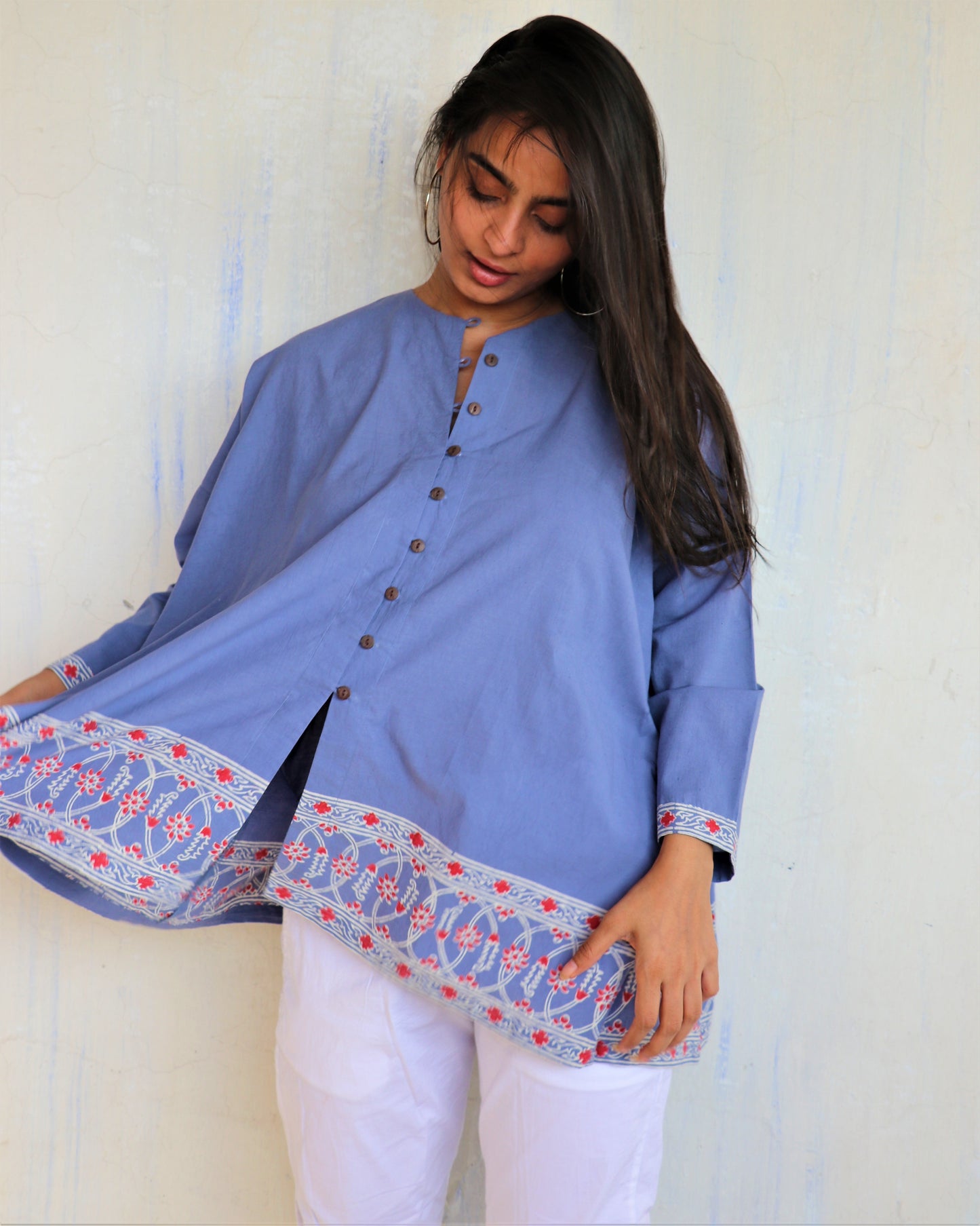 Chidiyaa Yale Blue Printed Cotton Shirt