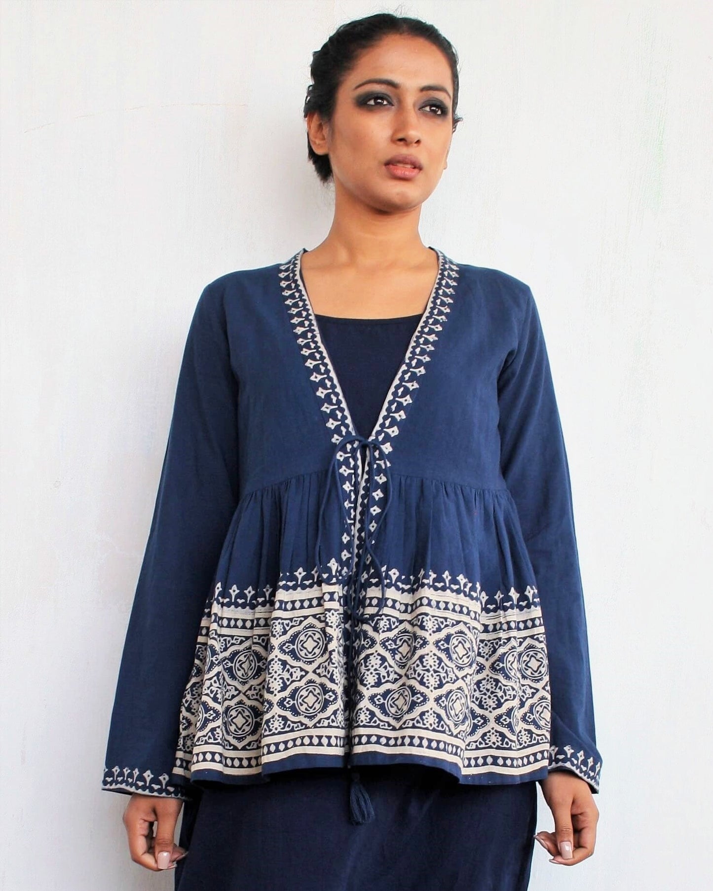 Chidiyaa Blue Block Printed Cotton Kedia