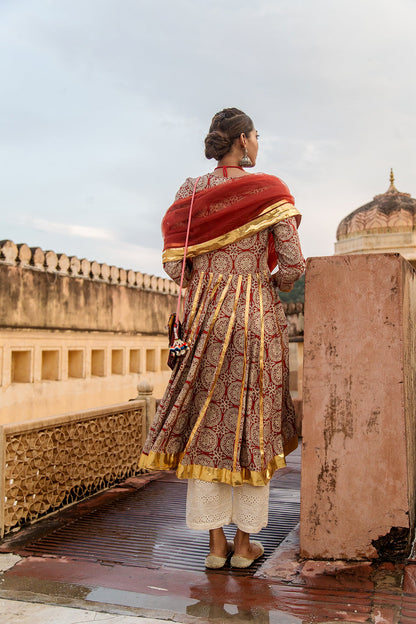 Inara  Red Anarkali Set