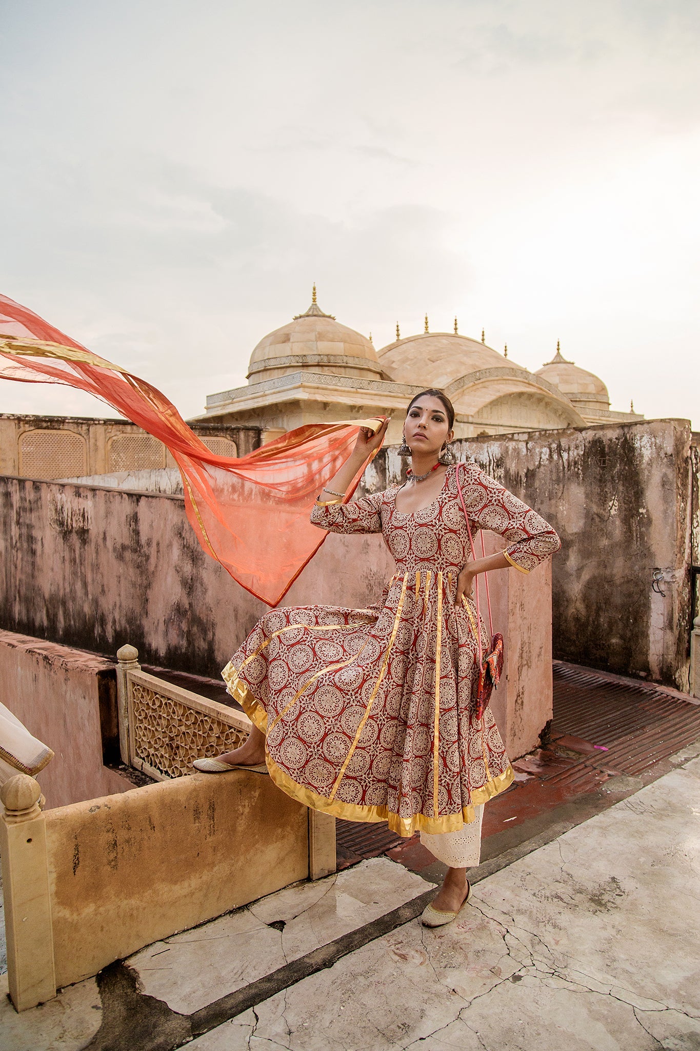 Inara  Red Anarkali Set