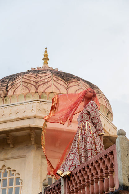 Inara  Red Anarkali Set