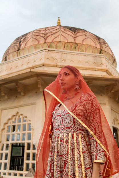 Inara  Red Anarkali Set