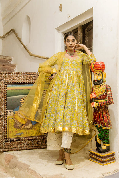 Inara Yellow Anarkali Set