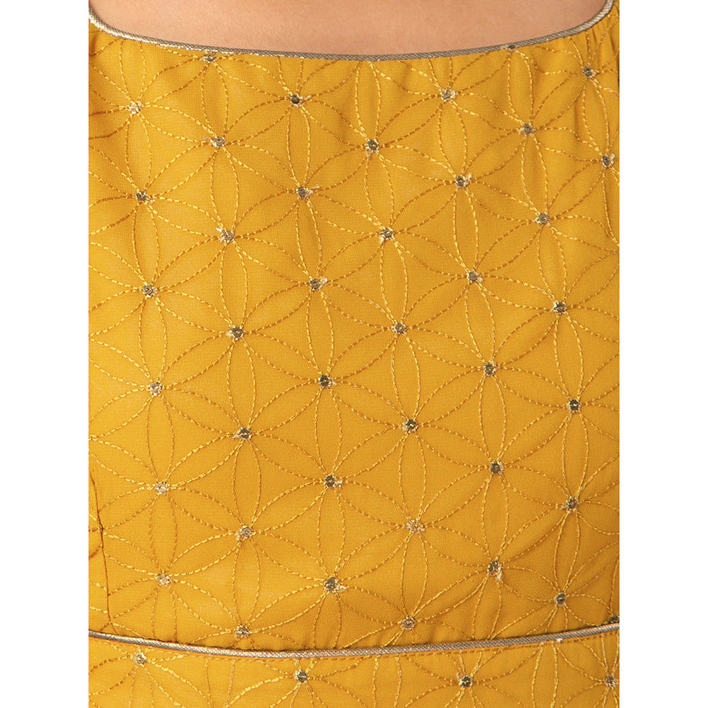 Indya Beige Embroidered Side Slit Crop Top
