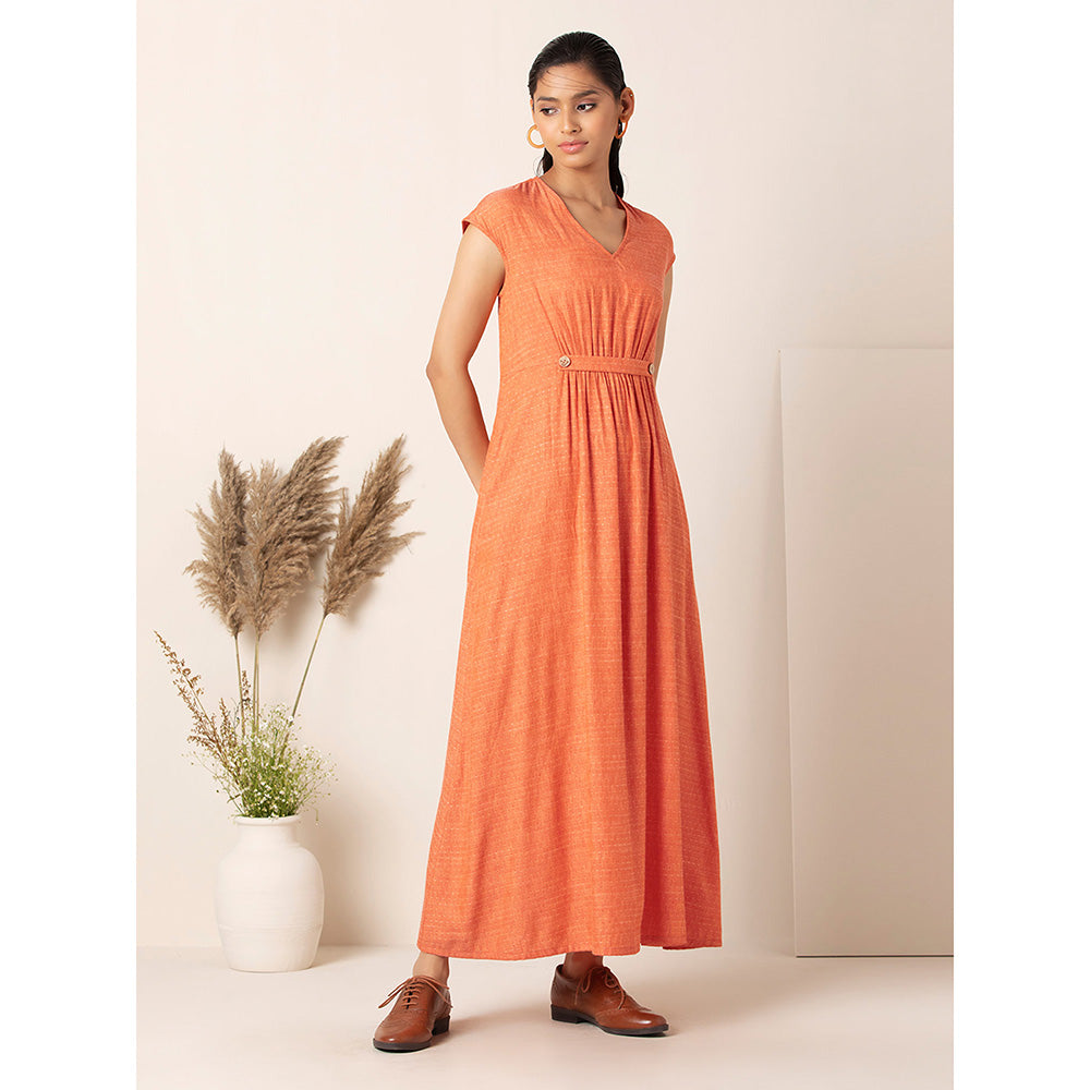 Earthen BY INDYA Orange Stretch Waist Maxi Dress