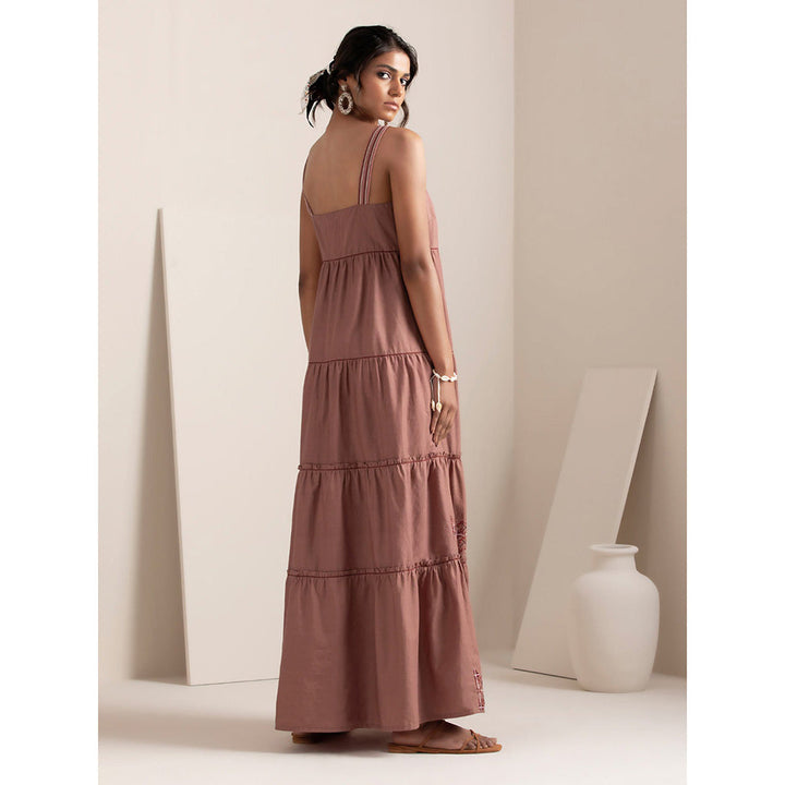 Earthen BY INDYA Rose Pink Embroidered Tiered Maxi Dress