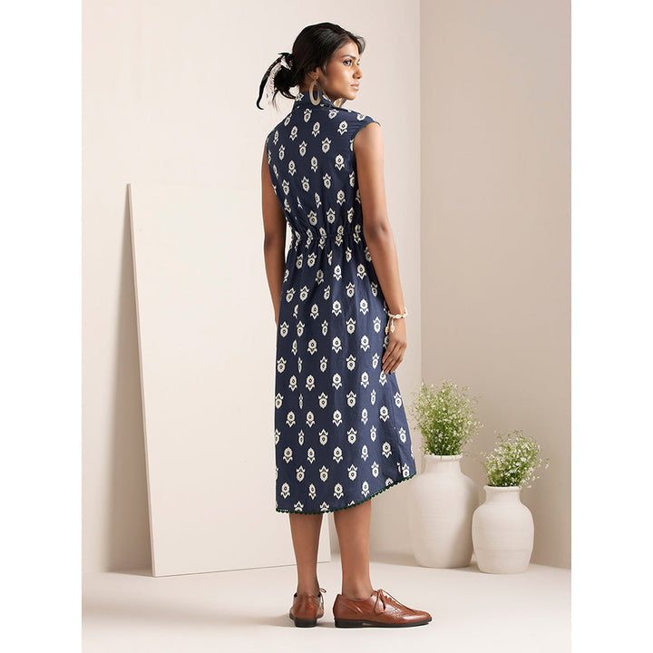 Earthen BY INDYA Blue Boota Collared High Low Dress