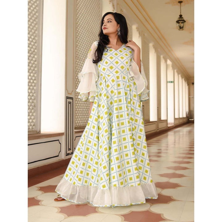 Indian Virasat Powder White Printed Dress