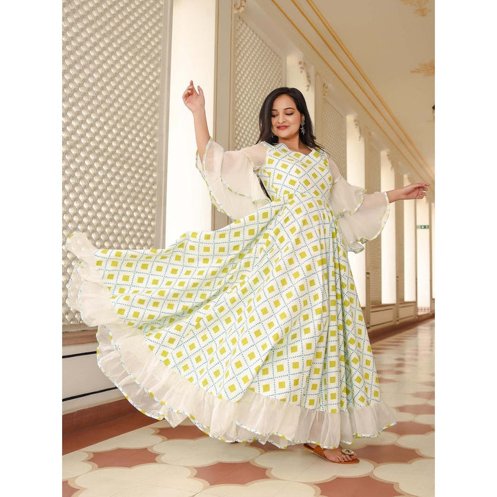 Indian Virasat Powder White Printed Dress