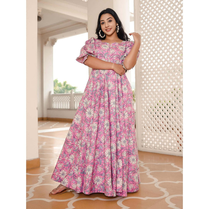 Indian Virasat Bubblegum Pink Floral Dress