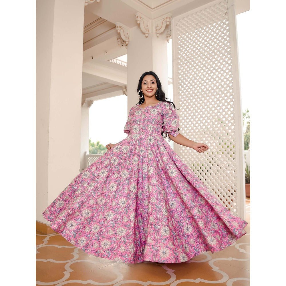 Indian Virasat Bubblegum Pink Floral Dress