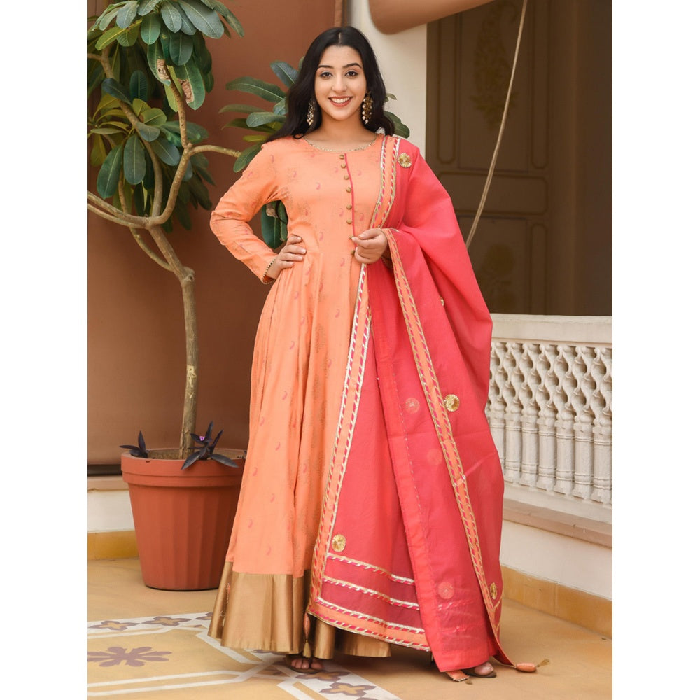 Indian Virasat Chit Chat Peach Printed Dress (Set of 2)