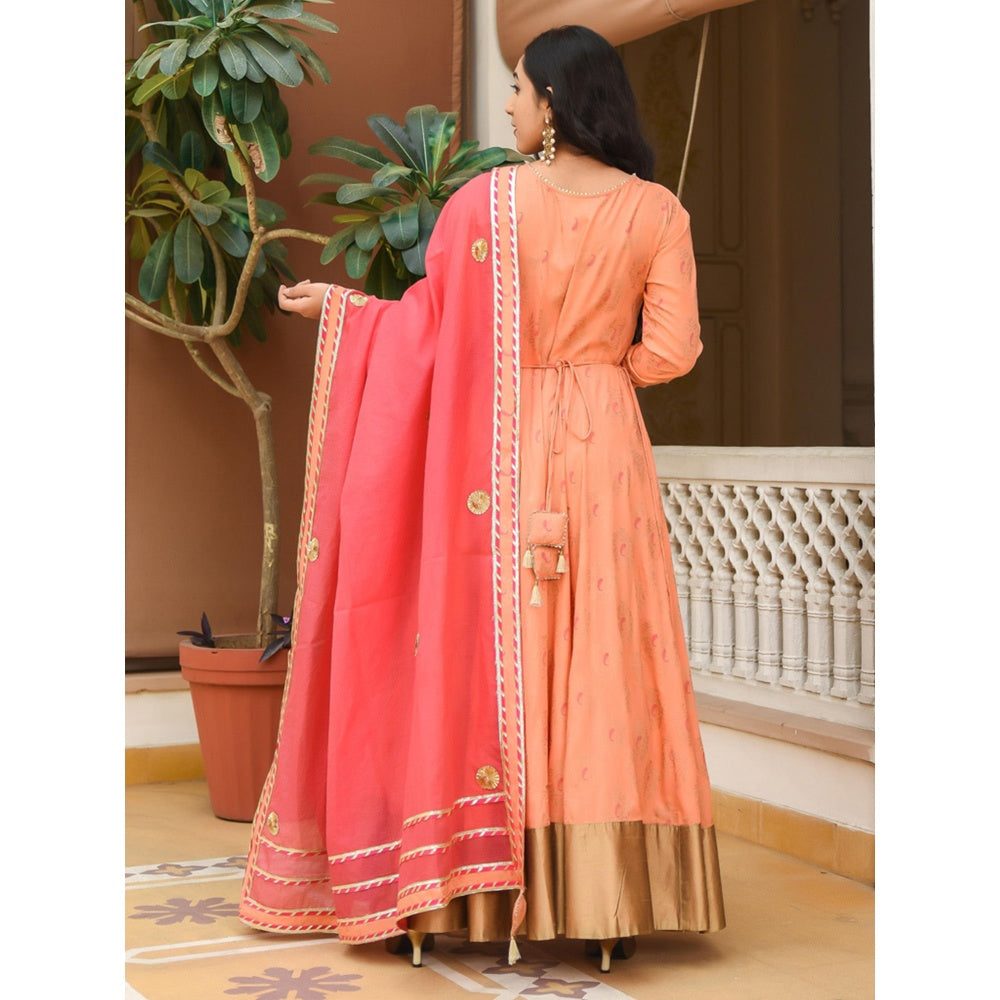 Indian Virasat Chit Chat Peach Printed Dress (Set of 2)