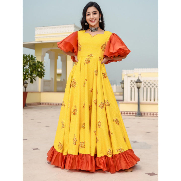 Indian Virasat Fire Yellow Color Dress