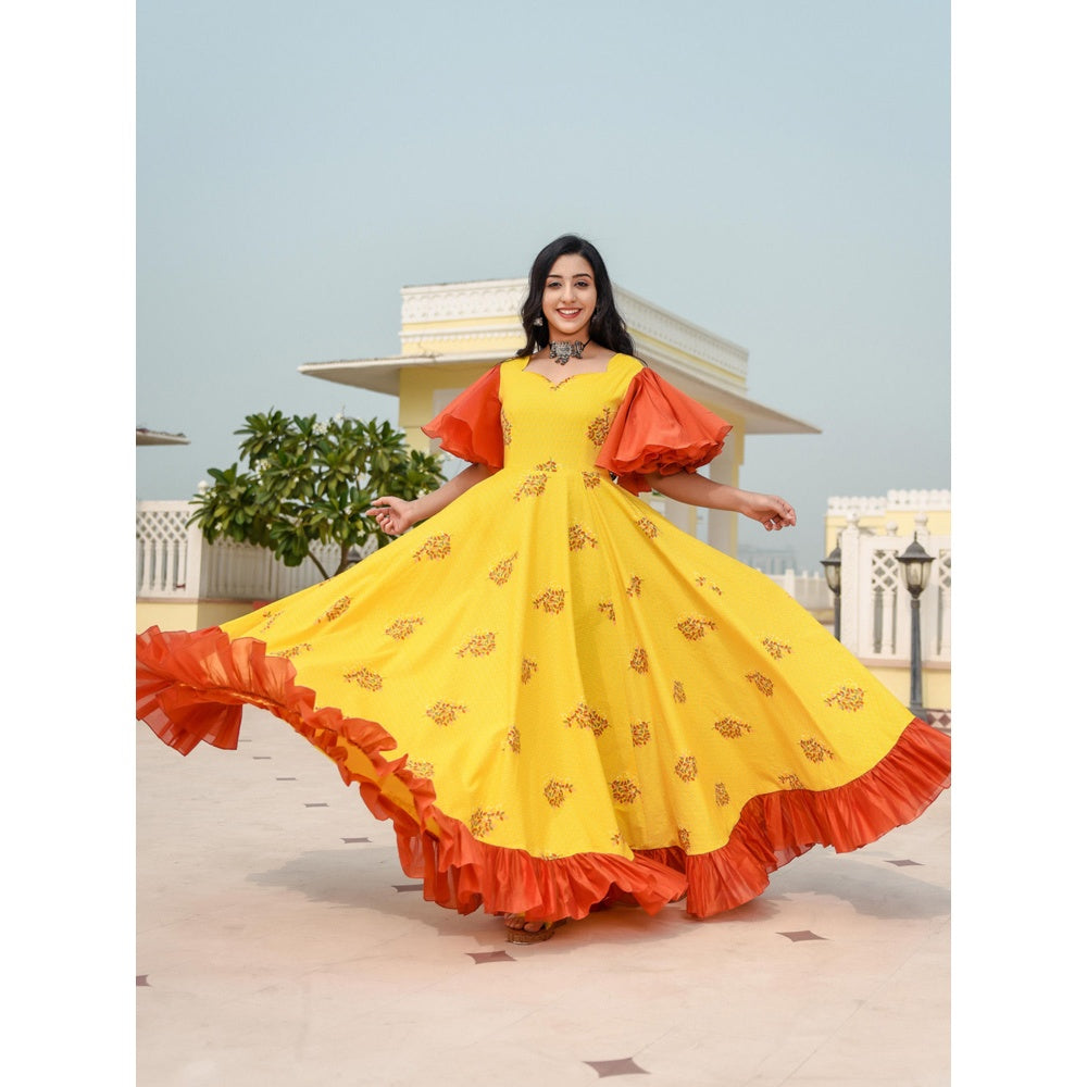 Indian Virasat Fire Yellow Color Dress