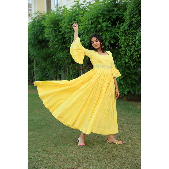 Indian Virasat Happy Yellow Embroidered Dress