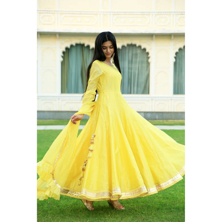 Indian Virasat Pineapple Yellow Anarkali Dress with Dupatta (Set of 2)