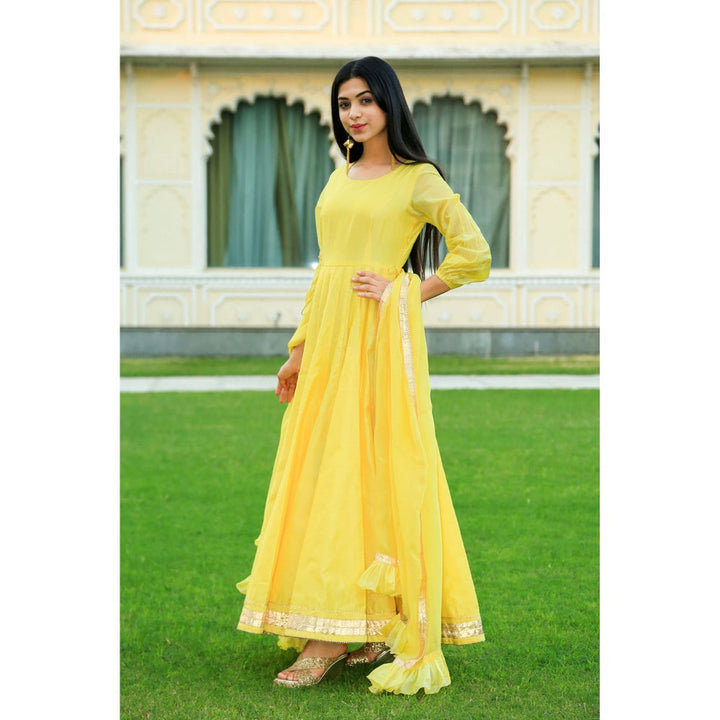 Indian Virasat Pineapple Yellow Anarkali Dress with Dupatta (Set of 2)